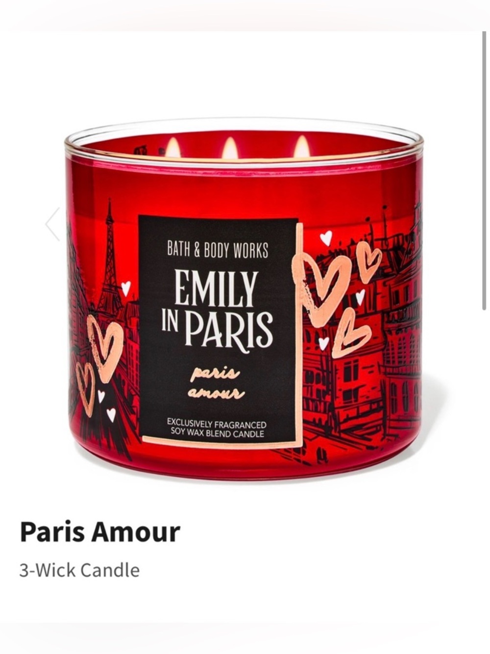 B&BW Emily In Paris, “Paris Amour” Scented 3-Wick Candle w Metal Lid | NIB